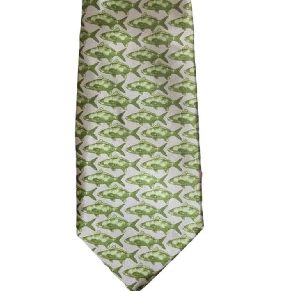 Vintage Gold with Green Fishes Tie Necktie